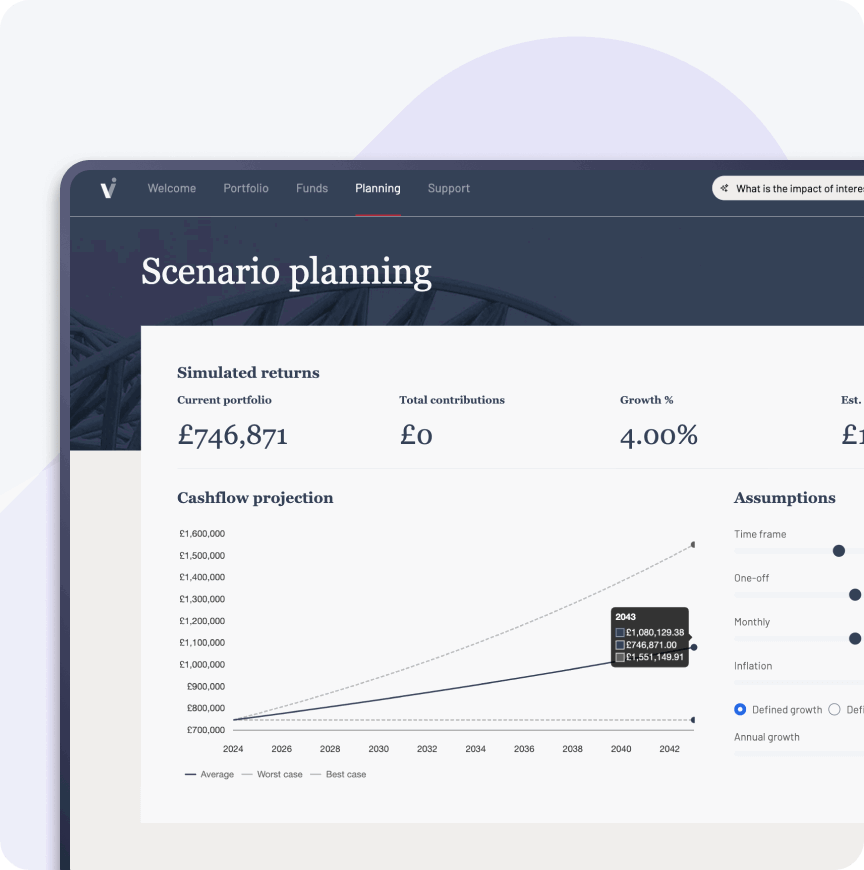 Invessed client portal scenario planning mockup